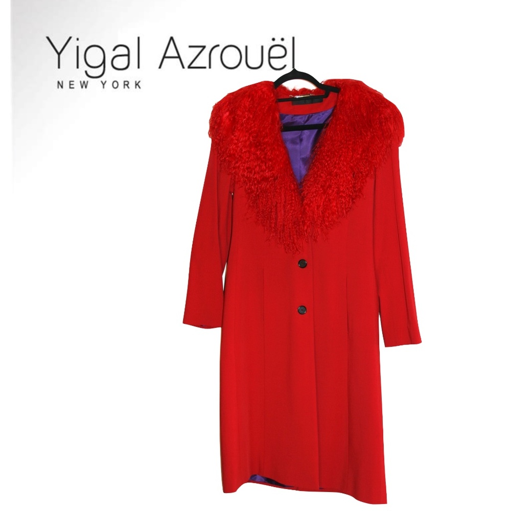 YIGAL AZROUEL VINTAGE RED PERSIAN LAMB COLLAR COAT